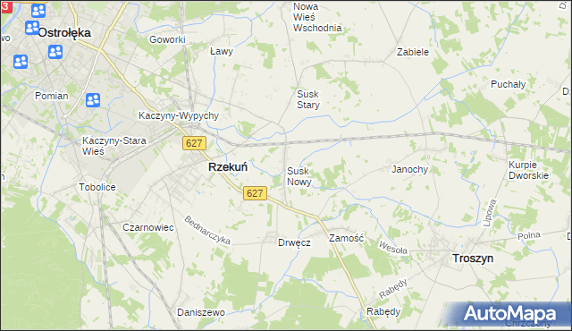 mapa Susk Nowy gmina Rzekuń, Susk Nowy gmina Rzekuń na mapie Targeo