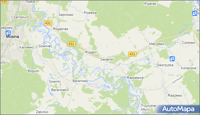 mapa Świątniki gmina Mosina, Świątniki gmina Mosina na mapie Targeo