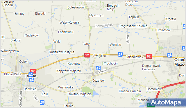 mapa Święcice gmina Ożarów Mazowiecki, Święcice gmina Ożarów Mazowiecki na mapie Targeo