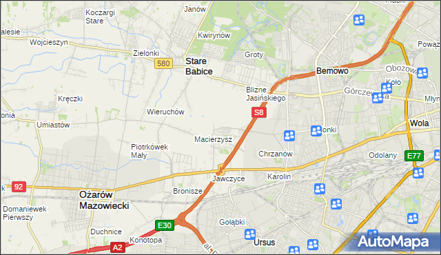 mapa Szeligi gmina Ożarów Mazowiecki, Szeligi gmina Ożarów Mazowiecki na mapie Targeo