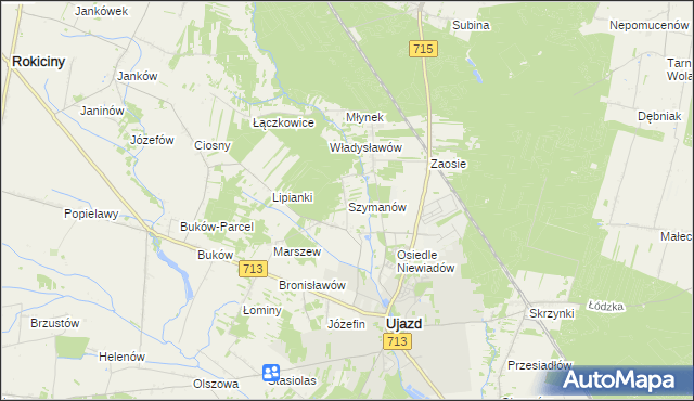 mapa Szymanów gmina Ujazd, Szymanów gmina Ujazd na mapie Targeo