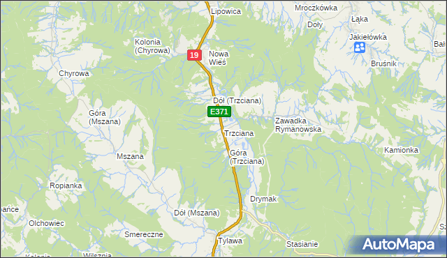 mapa Trzciana gmina Dukla, Trzciana gmina Dukla na mapie Targeo