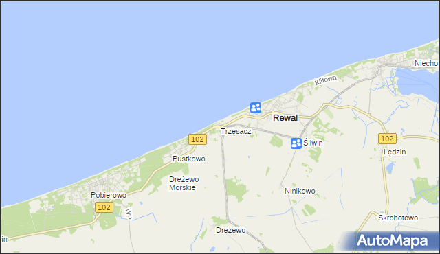 mapa Trzęsacz gmina Rewal, Trzęsacz gmina Rewal na mapie Targeo