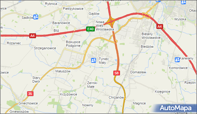 mapa Tyniec Mały, Tyniec Mały na mapie Targeo