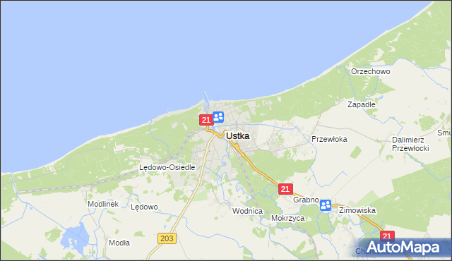 mapa Ustka, Ustka na mapie Targeo