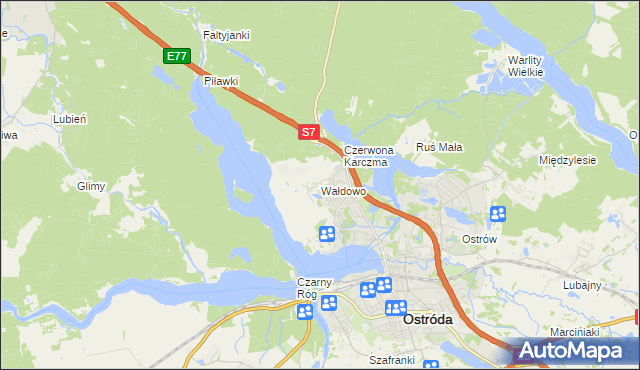 mapa Wałdowo gmina Ostróda, Wałdowo gmina Ostróda na mapie Targeo