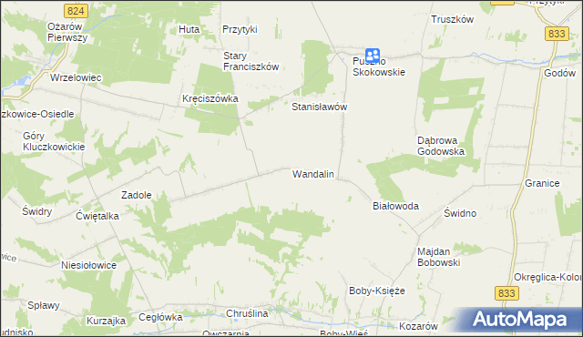 mapa Wandalin gmina Opole Lubelskie, Wandalin gmina Opole Lubelskie na mapie Targeo