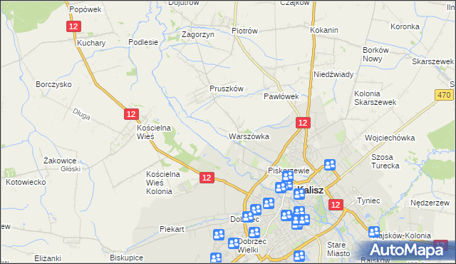 mapa Warszówka gmina Blizanów, Warszówka gmina Blizanów na mapie Targeo