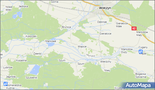 mapa Wąsice, Wąsice na mapie Targeo