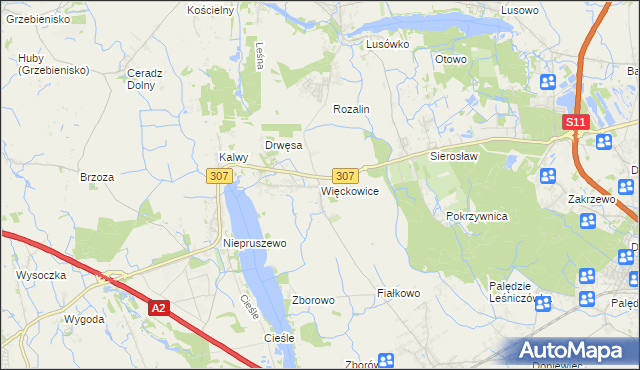 mapa Więckowice gmina Dopiewo, Więckowice gmina Dopiewo na mapie Targeo