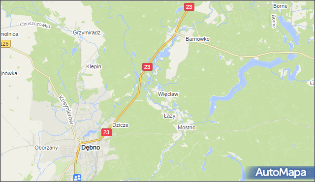 mapa Więcław gmina Dębno, Więcław gmina Dębno na mapie Targeo