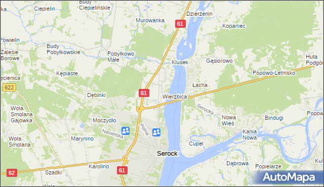 mapa Wierzbica gmina Serock, Wierzbica gmina Serock na mapie Targeo