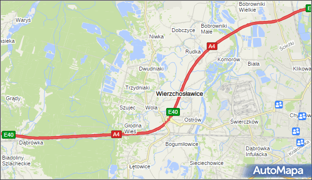 mapa Wierzchosławice powiat tarnowski, Wierzchosławice powiat tarnowski na mapie Targeo