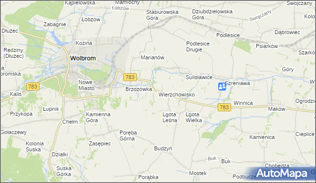 mapa Wierzchowisko gmina Wolbrom, Wierzchowisko gmina Wolbrom na mapie Targeo