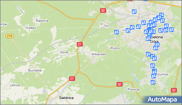 mapa Wilkanowo gmina Świdnica, Wilkanowo gmina Świdnica na mapie Targeo