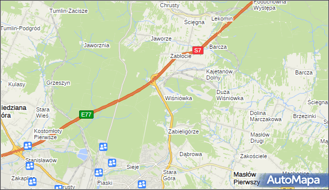 mapa Wiśniówka gmina Masłów, Wiśniówka gmina Masłów na mapie Targeo