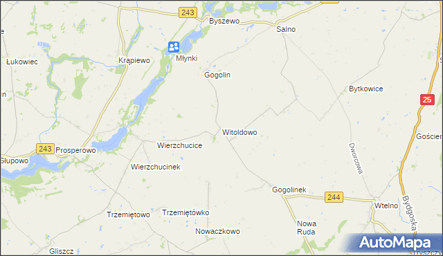 mapa Witoldowo gmina Koronowo, Witoldowo gmina Koronowo na mapie Targeo