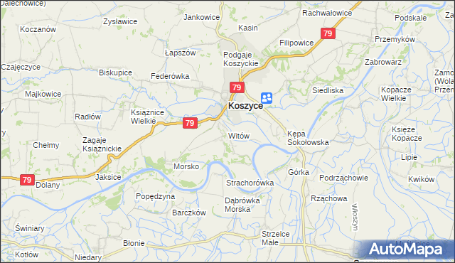 mapa Witów gmina Koszyce, Witów gmina Koszyce na mapie Targeo