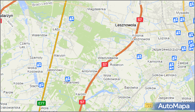 mapa Władysławów gmina Lesznowola, Władysławów gmina Lesznowola na mapie Targeo