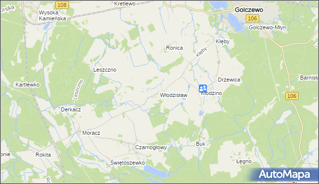 mapa Włodzisław gmina Przybiernów, Włodzisław gmina Przybiernów na mapie Targeo