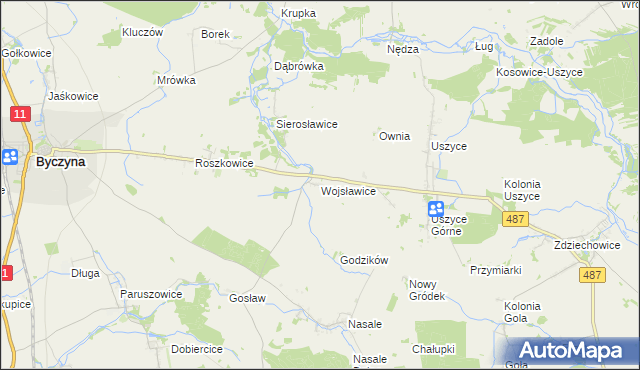 mapa Wojsławice gmina Byczyna, Wojsławice gmina Byczyna na mapie Targeo