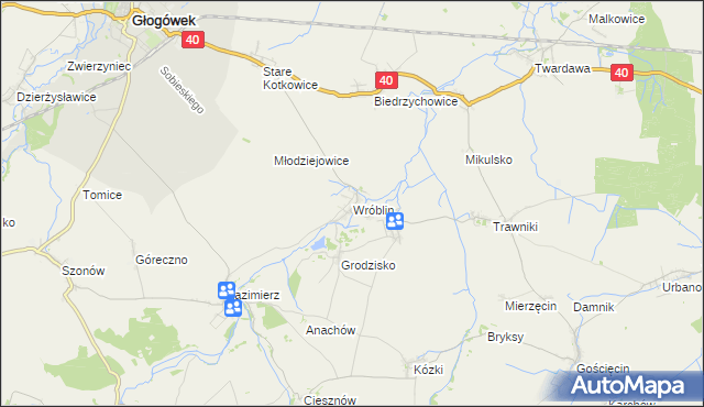 mapa Wróblin, Wróblin na mapie Targeo