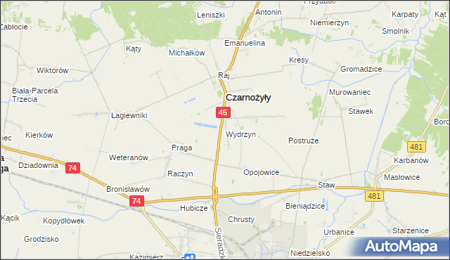 mapa Wydrzyn gmina Czarnożyły, Wydrzyn gmina Czarnożyły na mapie Targeo