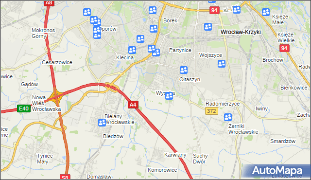 mapa Wysoka gmina Kobierzyce, Wysoka gmina Kobierzyce na mapie Targeo