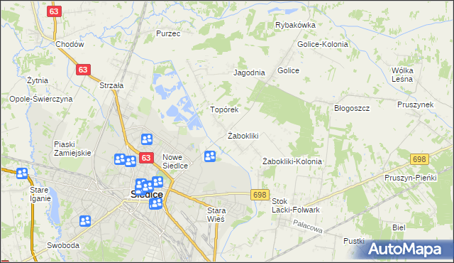 mapa Żabokliki gmina Siedlce, Żabokliki gmina Siedlce na mapie Targeo
