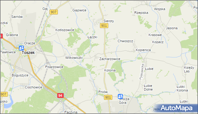 mapa Zacharzowice, Zacharzowice na mapie Targeo