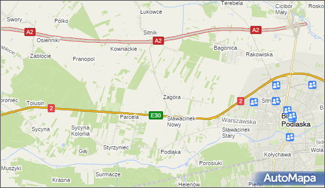 mapa Zagóra gmina Biała Podlaska, Zagóra gmina Biała Podlaska na mapie Targeo