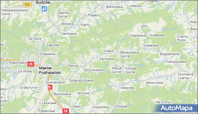 mapa Żarnówka gmina Maków Podhalański, Żarnówka gmina Maków Podhalański na mapie Targeo