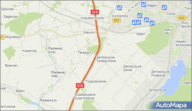 mapa Zemborzyce Tereszyńskie, Zemborzyce Tereszyńskie na mapie Targeo