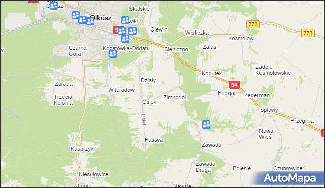 mapa Zimnodół, Zimnodół na mapie Targeo