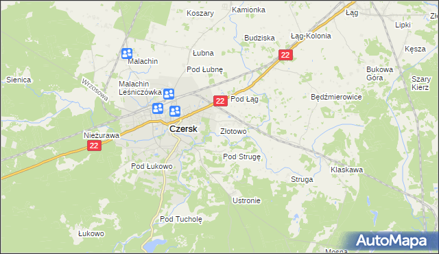 mapa Złotowo gmina Czersk, Złotowo gmina Czersk na mapie Targeo