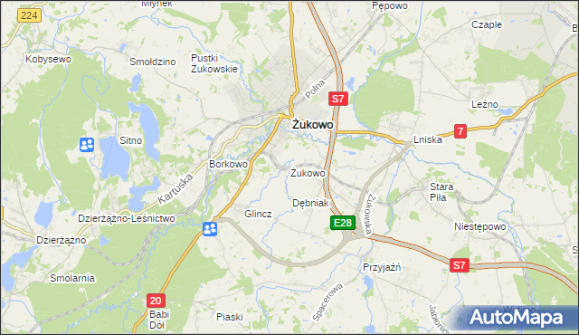 mapa Żukowo powiat kartuski, Żukowo powiat kartuski na mapie Targeo