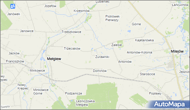 mapa Żurawniki gmina Mełgiew, Żurawniki gmina Mełgiew na mapie Targeo