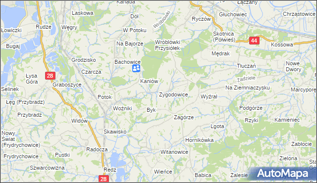 mapa Zygodowice, Zygodowice na mapie Targeo