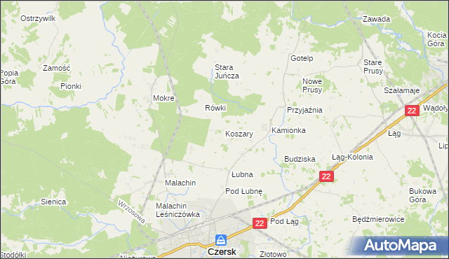 mapa Koszary gmina Czersk, Koszary gmina Czersk na mapie Targeo