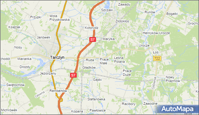 mapa Prace Małe, Prace Małe na mapie Targeo