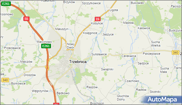 mapa Sulisławice gmina Trzebnica, Sulisławice gmina Trzebnica na mapie Targeo