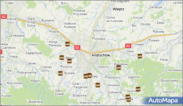mapa Andrychów, Andrychów na mapie Targeo