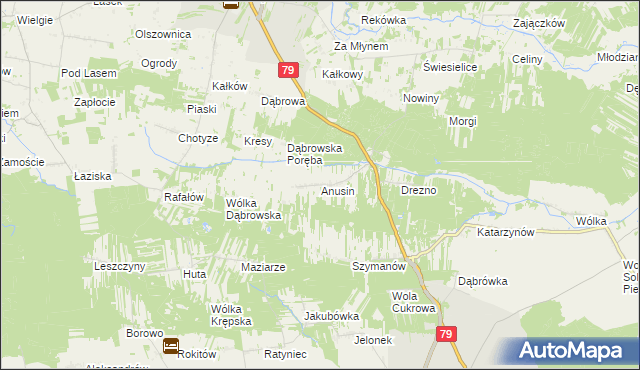 mapa Anusin gmina Ciepielów, Anusin gmina Ciepielów na mapie Targeo