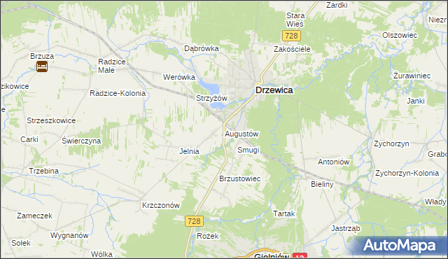 mapa Augustów gmina Drzewica, Augustów gmina Drzewica na mapie Targeo