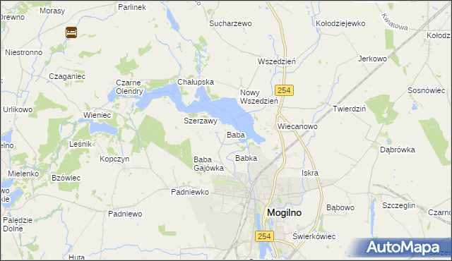 mapa Baba gmina Mogilno, Baba gmina Mogilno na mapie Targeo