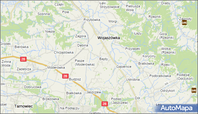 mapa Bajdy gmina Wojaszówka, Bajdy gmina Wojaszówka na mapie Targeo