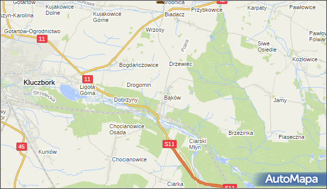 mapa Bąków gmina Kluczbork, Bąków gmina Kluczbork na mapie Targeo