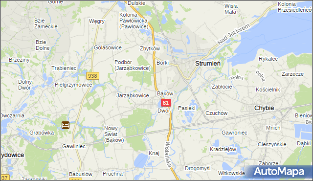 mapa Bąków gmina Strumień, Bąków gmina Strumień na mapie Targeo