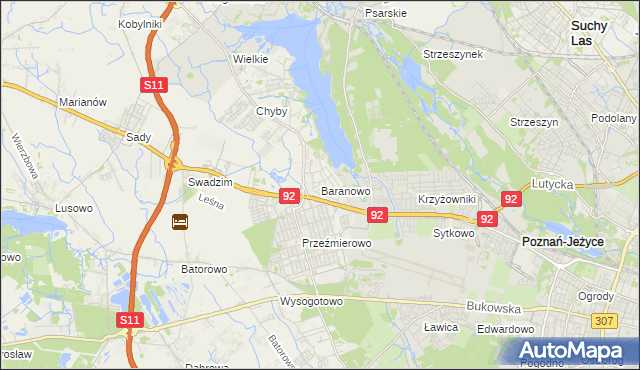 mapa Baranowo gmina Tarnowo Podgórne, Baranowo gmina Tarnowo Podgórne na mapie Targeo