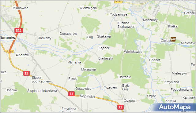 mapa Biadaszki gmina Łęka Opatowska, Biadaszki gmina Łęka Opatowska na mapie Targeo